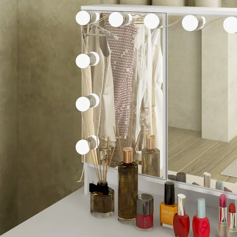 Coiffeuse 3 miroirs élégante avec 9 tiroirs de rangement