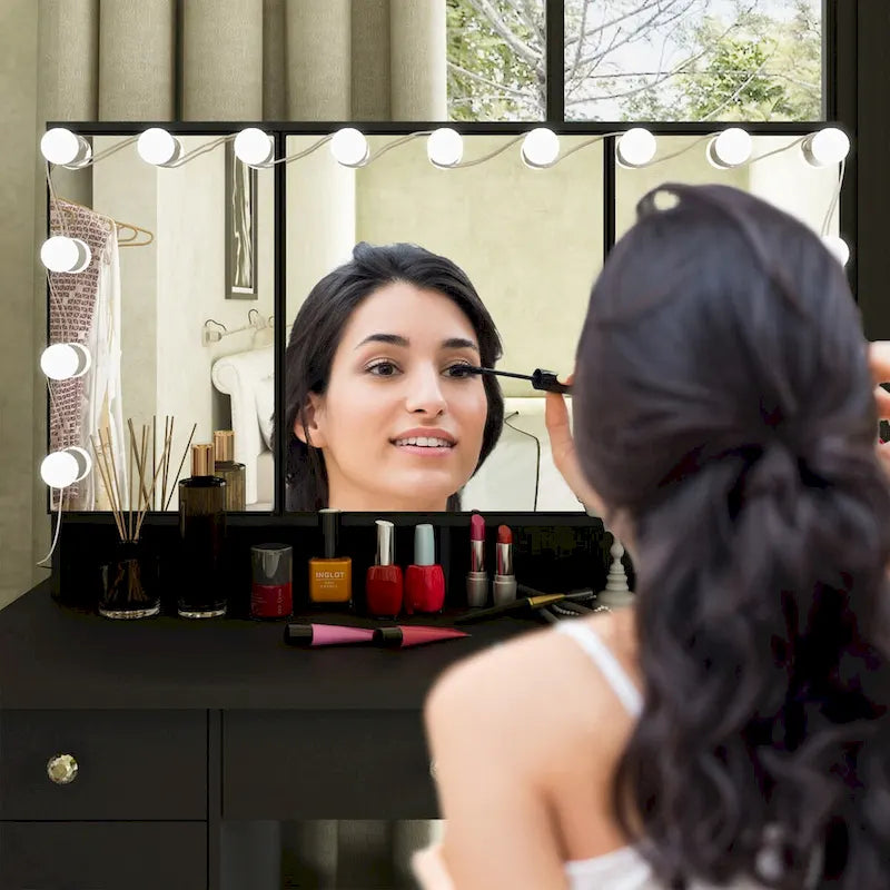 Coiffeuse 3 miroirs élégante avec 9 tiroirs de rangement