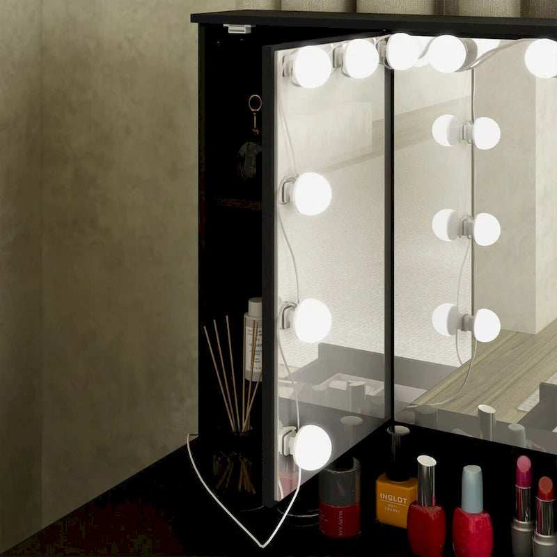 Coiffeuse 3 miroirs élégante avec 9 tiroirs de rangement