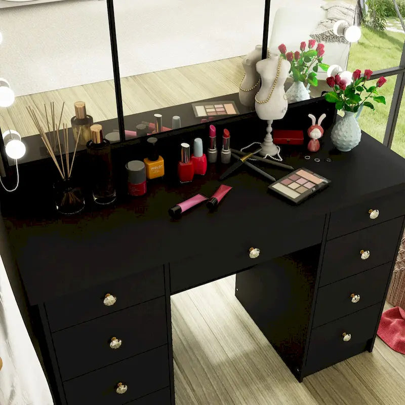 Coiffeuse 3 miroirs élégante avec 9 tiroirs de rangement