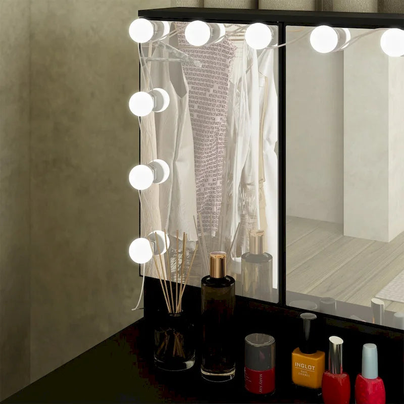 Coiffeuse 3 miroirs élégante avec 9 tiroirs de rangement