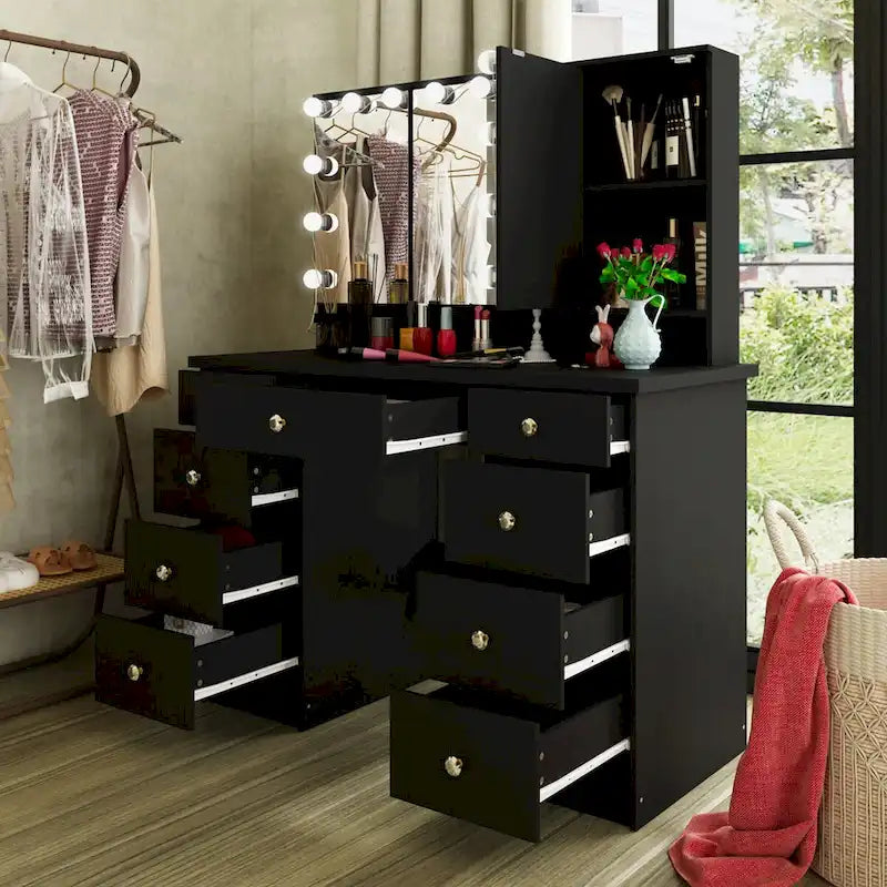 Coiffeuse 3 miroirs élégante avec 9 tiroirs de rangement