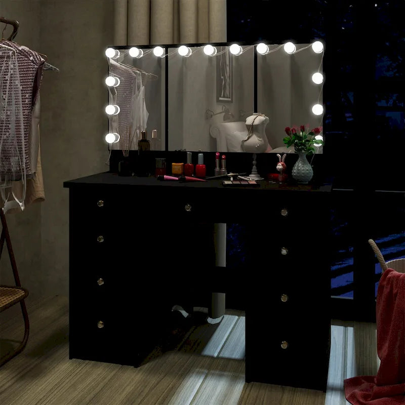 Coiffeuse 3 miroirs élégante avec 9 tiroirs de rangement