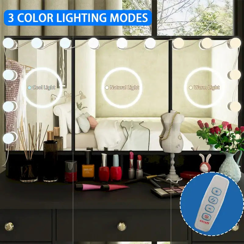 Coiffeuse 3 miroirs élégante avec 9 tiroirs de rangement