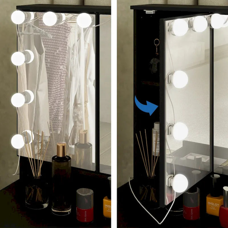 Coiffeuse 3 miroirs élégante avec 9 tiroirs de rangement