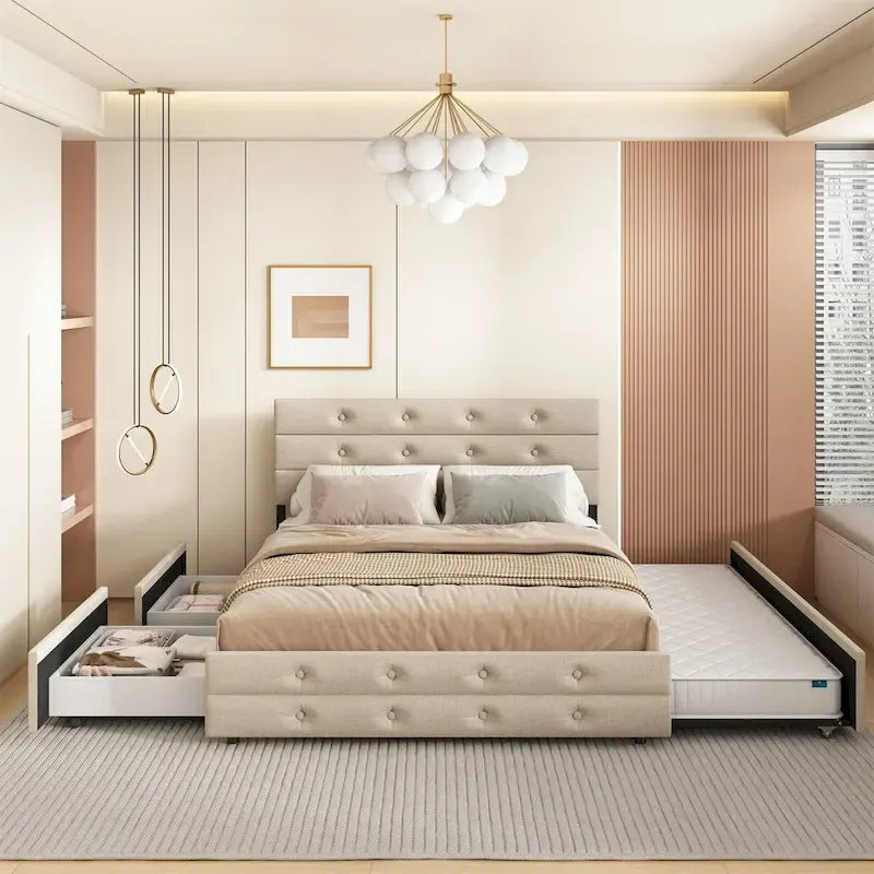 Lit gigogne en tissu de lin