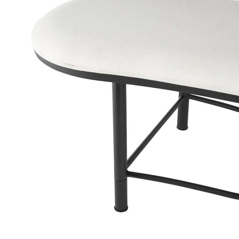 Banc d'intérieur ovale capitonné de style abstrait en métal — Avec cadre en métal noir et dossier en corde — Blanc