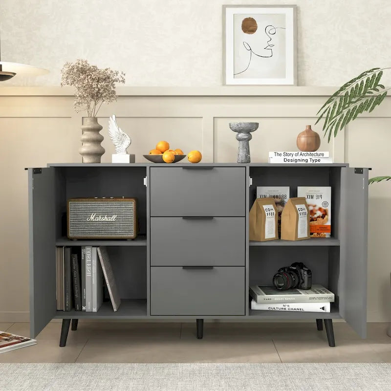 Bahut de buffet avec rangement, meuble de bar à café en bois, 3 tiroirs et 2 portes, armoire de buffet