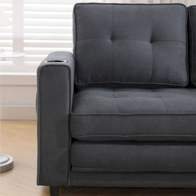 Canapé-lit rembourré de style japonais — Fonction couchage gigogne, Plusieurs options de couleurs disponibles, Canapé deux places capitonné pliable, Porte-gobelets intégrés