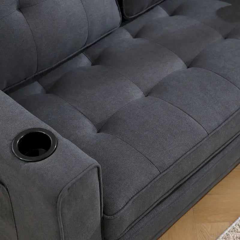 Canapé-lit rembourré de style japonais — Fonction couchage gigogne, Plusieurs options de couleurs disponibles, Canapé deux places capitonné pliable, Porte-gobelets intégrés
