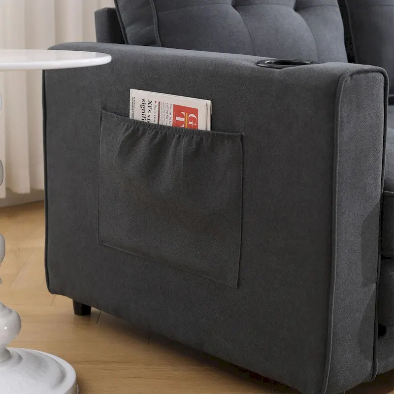 Canapé-lit rembourré de style japonais — Fonction couchage gigogne, Plusieurs options de couleurs disponibles, Canapé deux places capitonné pliable, Porte-gobelets intégrés