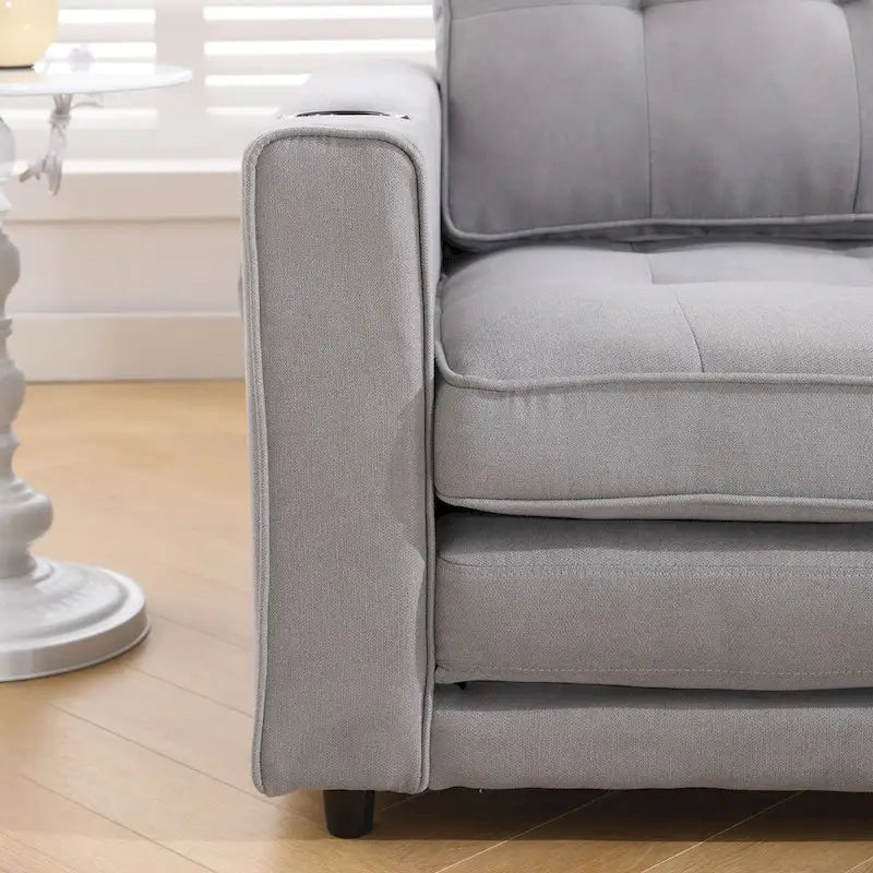 Canapé-lit rembourré de style japonais — Fonction couchage gigogne, Plusieurs options de couleurs disponibles, Canapé deux places capitonné pliable, Porte-gobelets intégrés