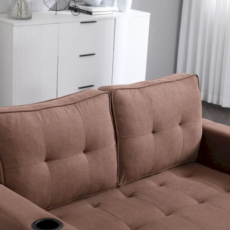 Canapé-lit rembourré de style japonais — Fonction couchage gigogne, Plusieurs options de couleurs disponibles, Canapé deux places capitonné pliable, Porte-gobelets intégrés