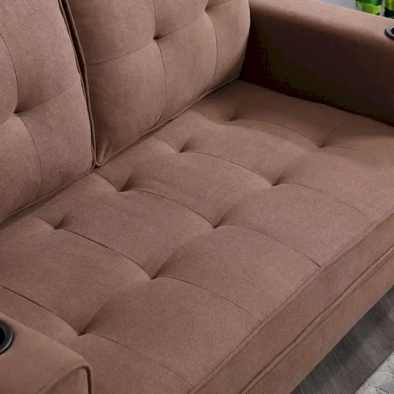 Canapé-lit rembourré de style japonais — Fonction couchage gigogne, Plusieurs options de couleurs disponibles, Canapé deux places capitonné pliable, Porte-gobelets intégrés