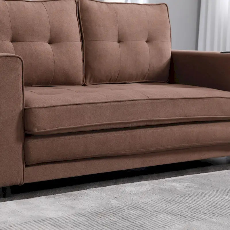 Canapé-lit rembourré de style japonais — Fonction couchage gigogne, Plusieurs options de couleurs disponibles, Canapé deux places capitonné pliable, Porte-gobelets intégrés