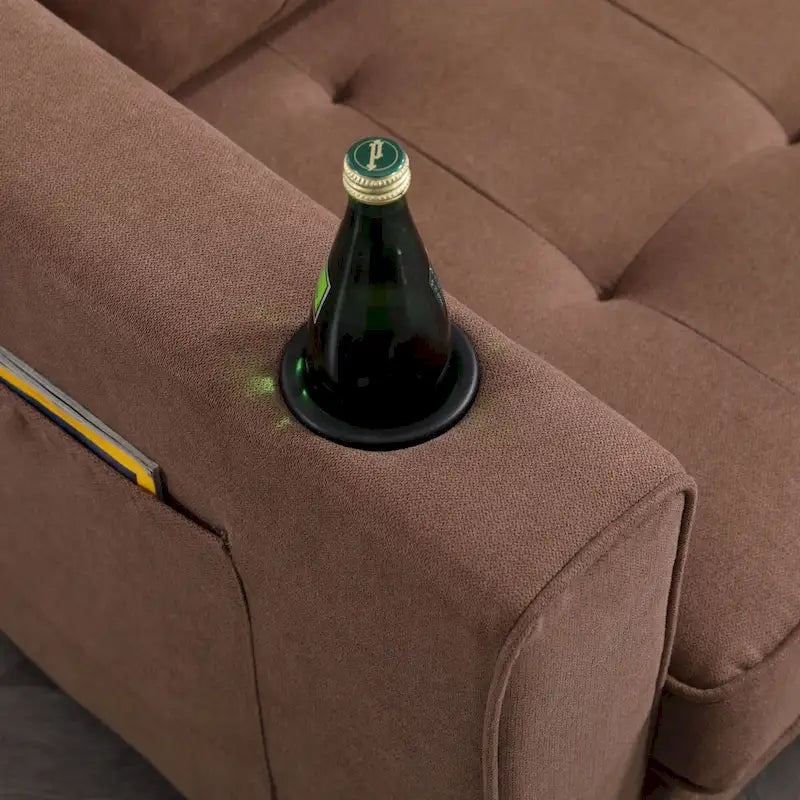 Canapé-lit rembourré de style japonais — Fonction couchage gigogne, Plusieurs options de couleurs disponibles, Canapé deux places capitonné pliable, Porte-gobelets intégrés